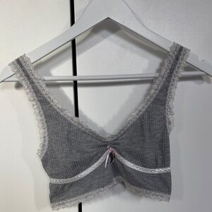 Gray Lace Trim Crop Top